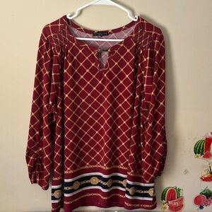 Charming Burgundy Chain-Print Long Sleeve Top